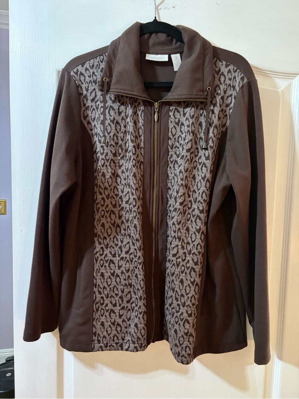 Chico's Brown Leopard-Panel Zip Jacket Sz 3 ( 16 or xl)